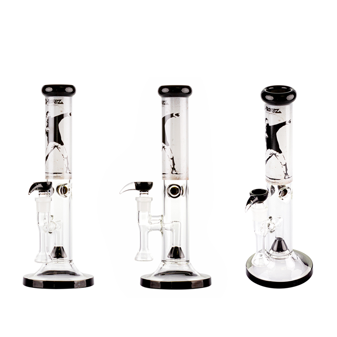G-ROLLZ BANKSY STRAIGHT TUBE GLASS WATERPIPE 13.5" - FLOWER THROWER - BG20105A