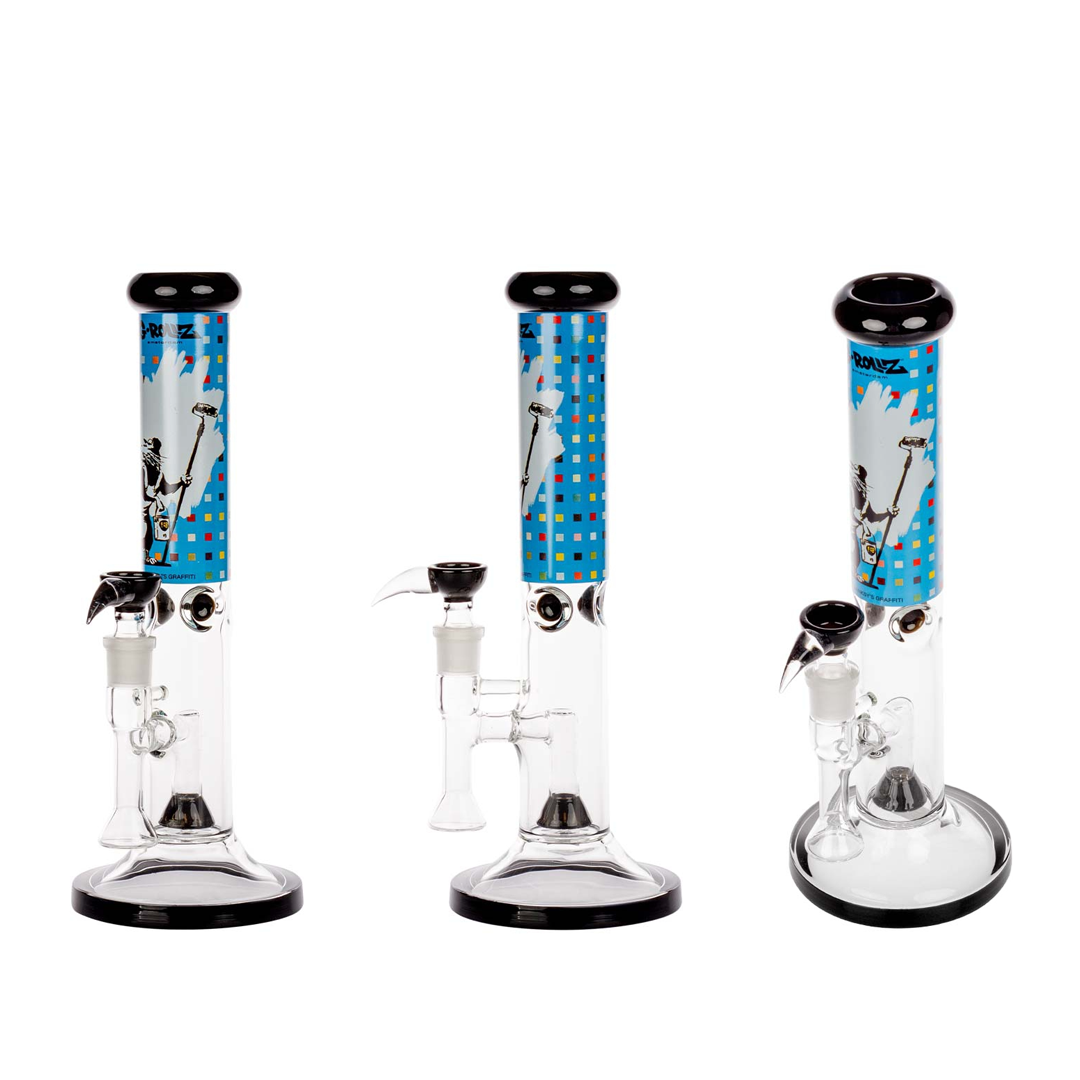 G-ROLLZ BANKSY STRAIGHT TUBE GLASS WATERPIPE 13.5" - PAINT ROLLER RAT - BG20105B