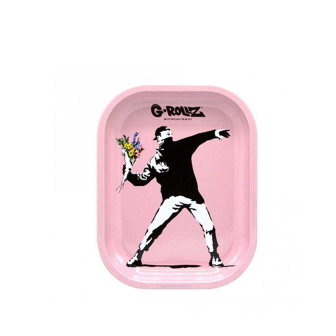 G-ROLLZ BANKSY METAL TRAY SMALL 14X18CM - FLOWER THROWER PINK - BG3300G