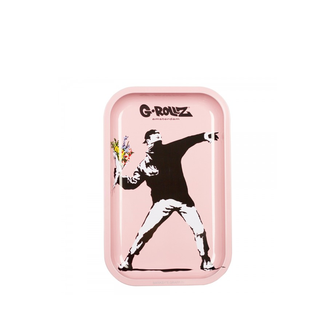 G-ROLLZ BANKSY METAL TRAY MEDIUM 17.5X27.5CM - FLOWER THROWER PINK - BG3301G