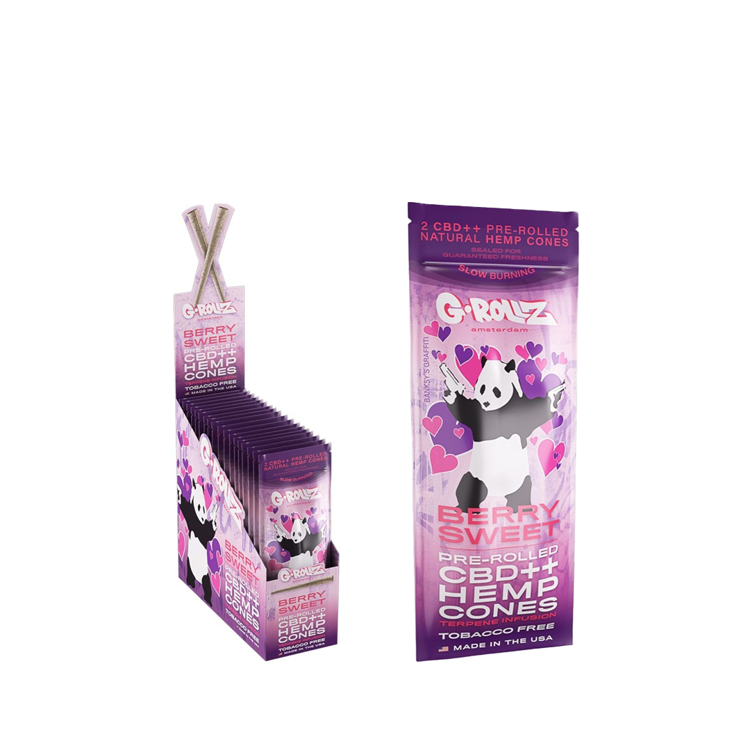 G-ROLLZ BANKSYS GRAFFITI 2X PRE-ROLLED CBD++ HEMP CONES - BERRY SWEET - BG1545B-DIS