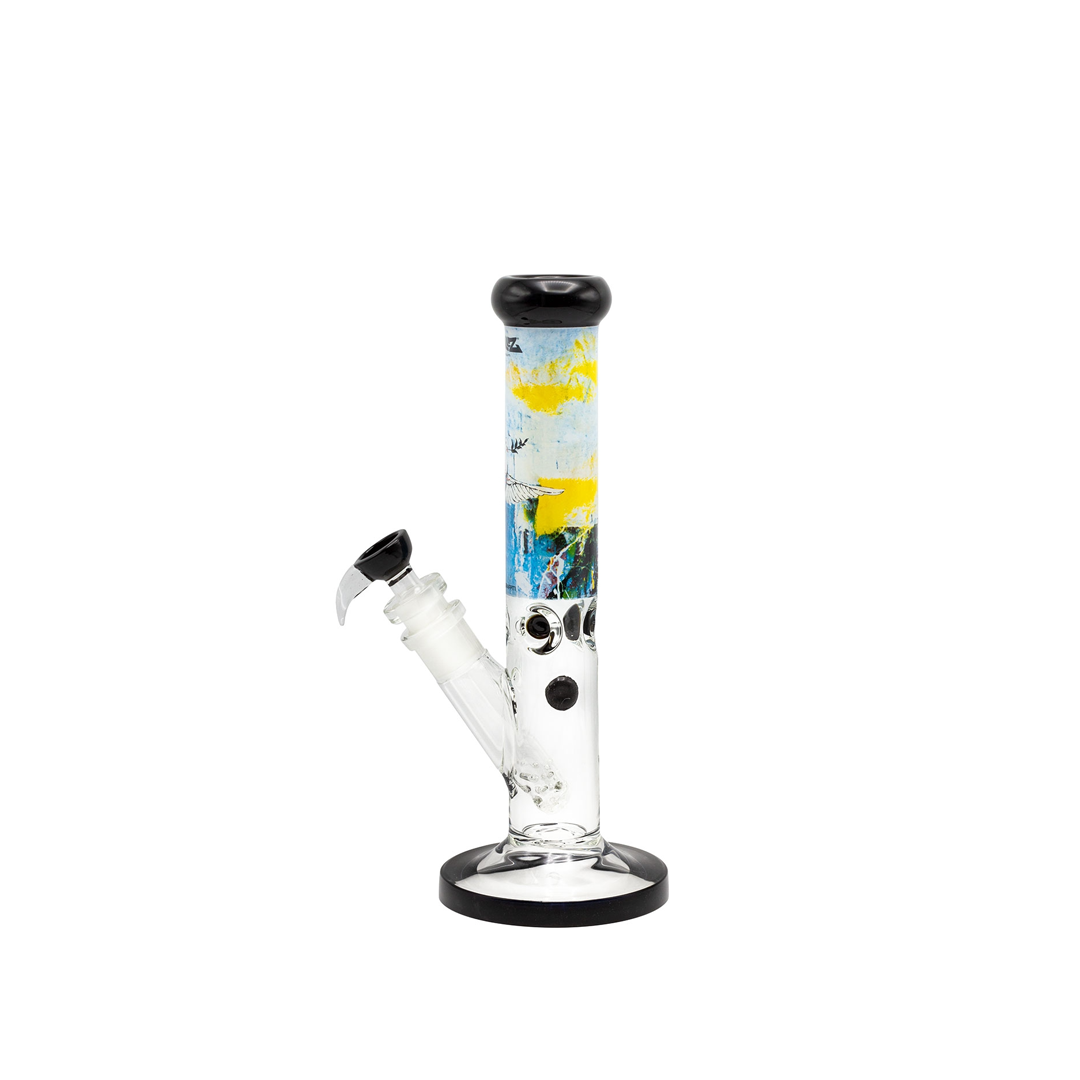 G-ROLLZ BANKSY STRAIGHT TUBE GLASS WATERPIPE 13.5" - BULLETPROOF DOVE - BG20104B