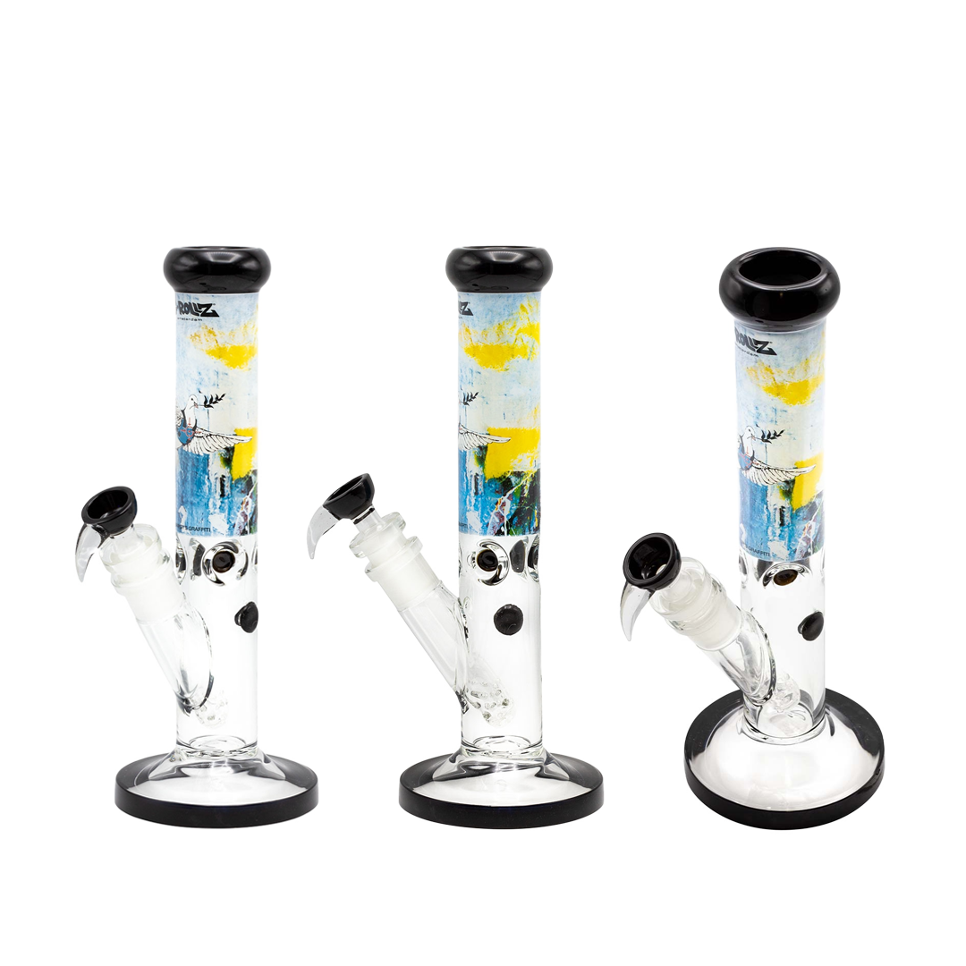 G-ROLLZ BANKSY STRAIGHT TUBE GLASS WATERPIPE 13.5" - BULLETPROOF DOVE - BG20104B