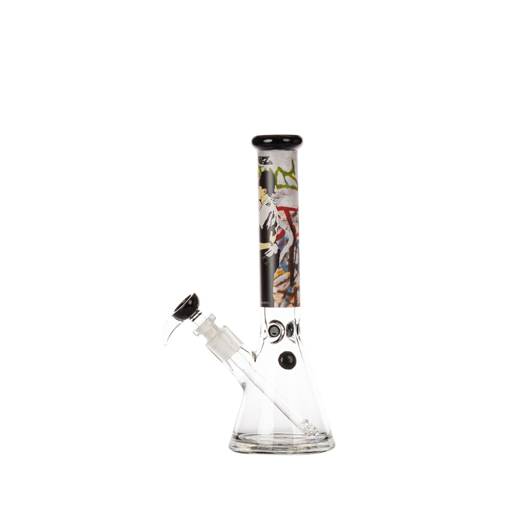 G-ROLLZ BANKSY BEAKER GLASS WATERPIPE 11.5" - KISSING COPPERS - BG20100D