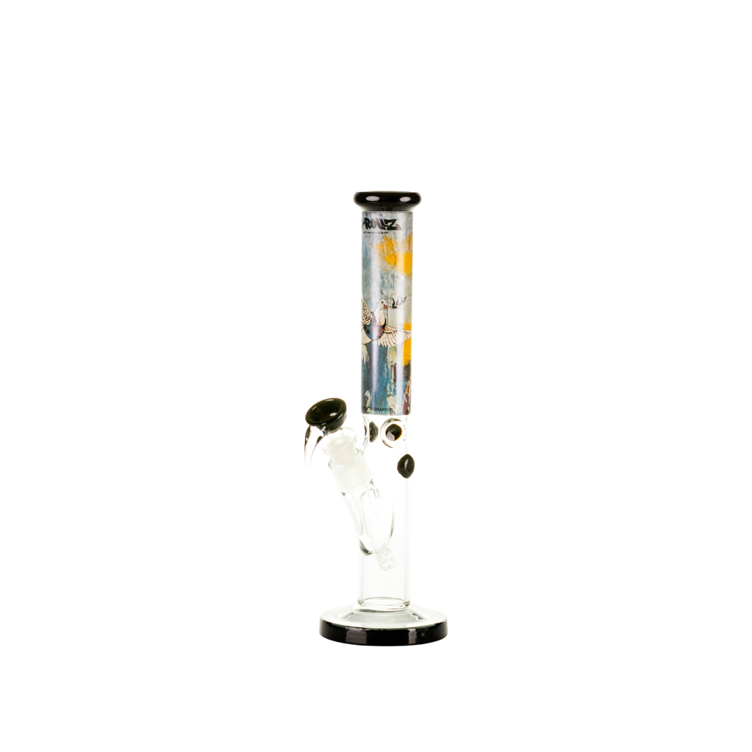 G-ROLLZ BANKSY STRAIGHT TUBE GLASS WATERPIPE 11.5" - BULLETPROOF DOVE - BG20102B