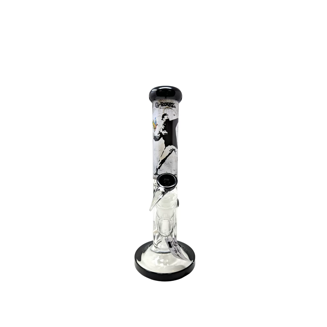 G-ROLLZ BANKSY STRAIGHT TUBE GLASS WATERPIPE 13.5" - COP ON COP - BG20104D