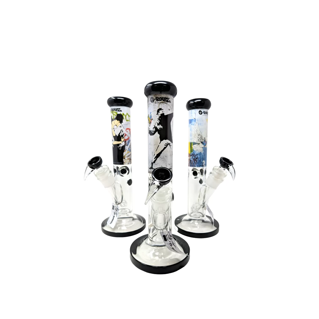 G-ROLLZ BANKSY STRAIGHT TUBE GLASS WATERPIPE 13.5" - COP ON COP - BG20104D