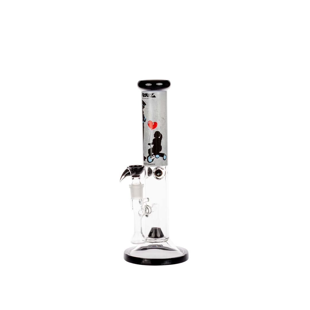 G-ROLLZ BANKSY STRAIGHT TUBE GLASS WATERPIPE 13.5" - SPEEDING TRICYCLE - BG20105D