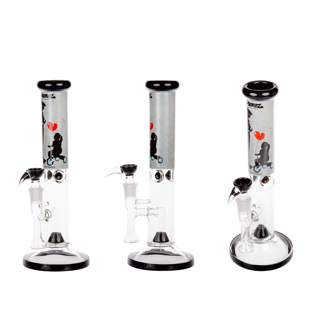 G-ROLLZ BANKSY STRAIGHT TUBE GLASS WATERPIPE 13.5" - SPEEDING TRICYCLE - BG20105D