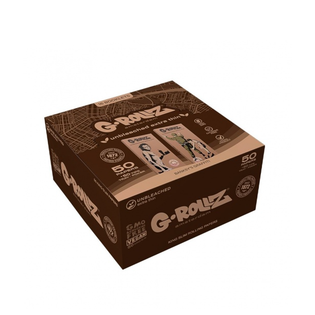 G-ROLLZ BANKYS GRAFFITI KING SIZE ROLLING PAPER + TIPS & TRAY 16/50 - UNBLEACHED - BG70A-DIS
