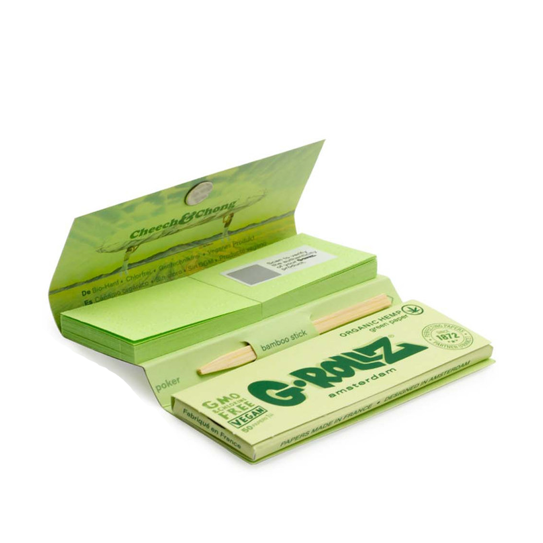 G-ROLLZ CHEECH AND CHONG 1 1/4 ROLLING PAPER + TIPS 24/50 - ORGANIC GREEN HEMP - CC353A-DIS