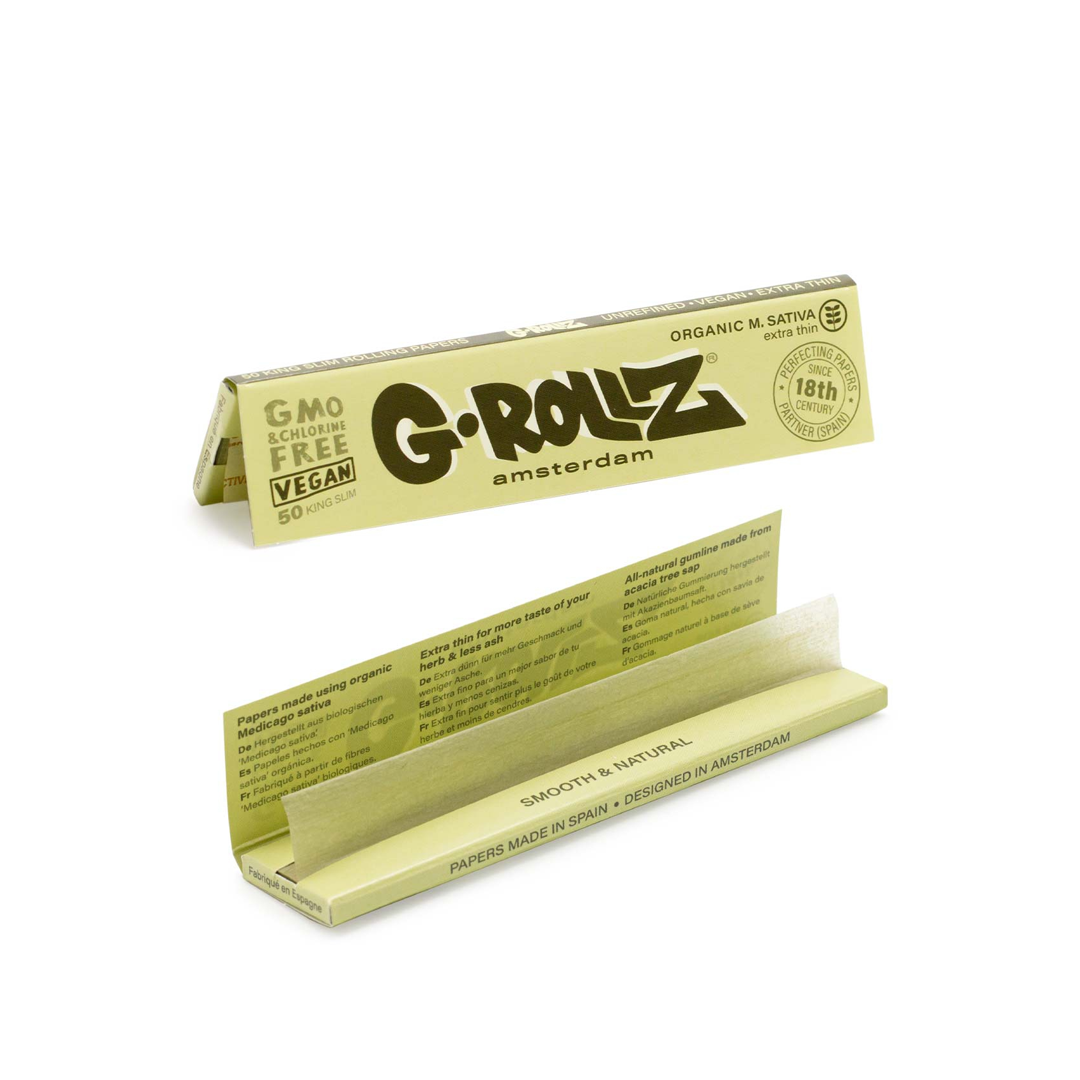 G-ROLLZ KING SIZE ROLLING PAPER 50/50 - MEDICAGO SATIVA EXTRA THIN - GR07A-DIS