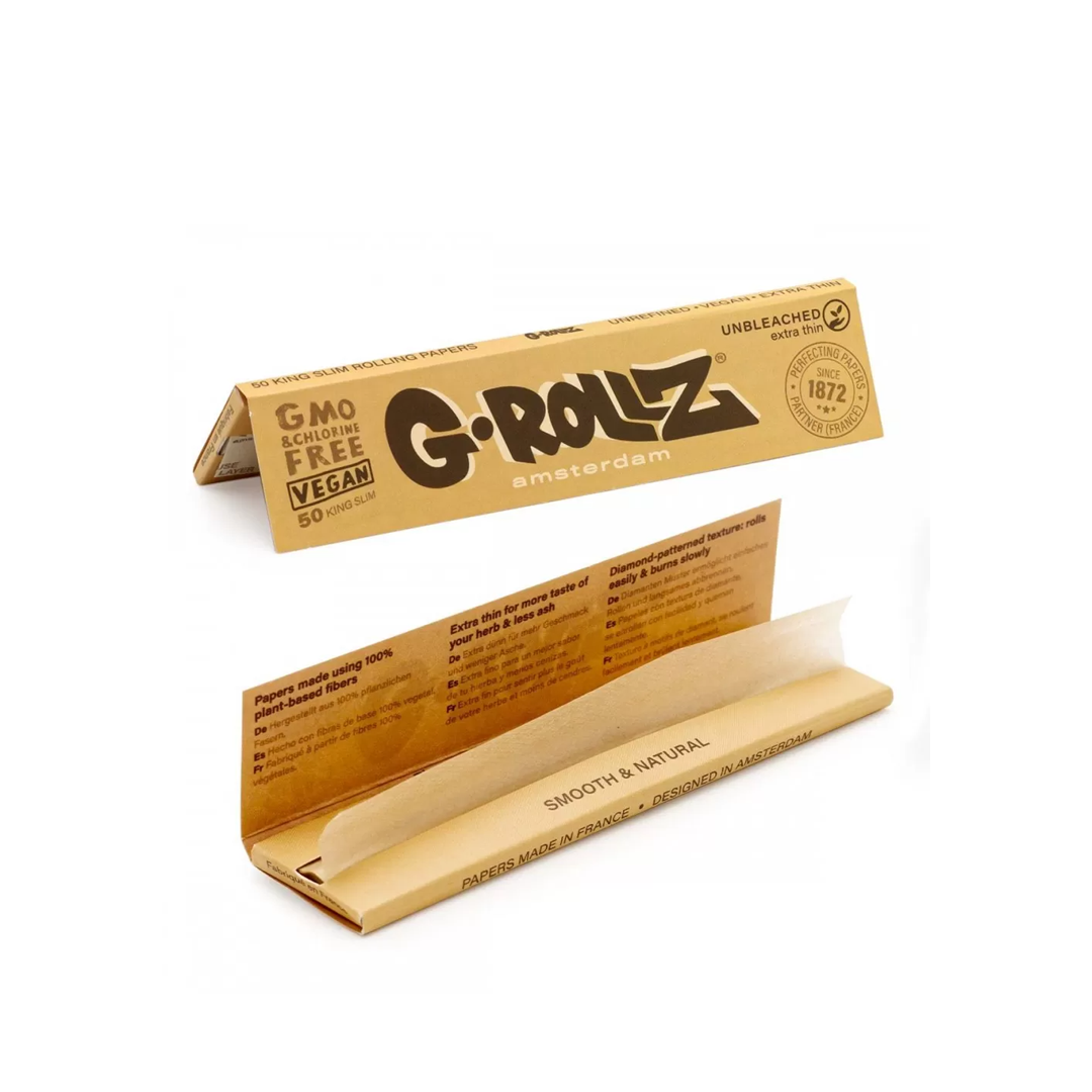G-ROLLZ KING SIZE ROLLING PAPER 50/50 - UNBLEACHED EXTRA THIN - GR01A-DIS