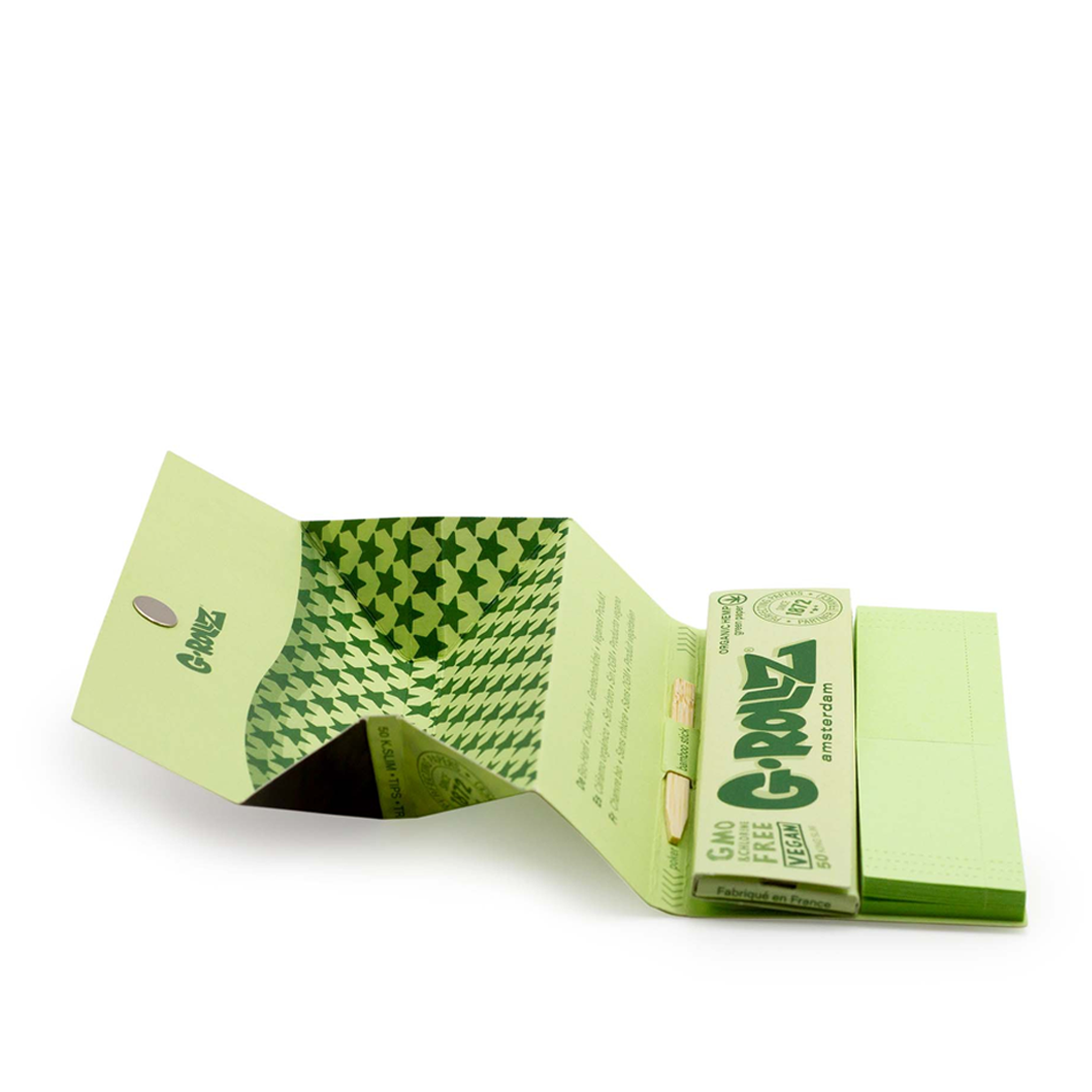 G-ROLLZ PET ROCKS KING SIZE ROLLING PAPER + TIPS & TRAY 16/50 - ORGANIC GREEN HEMP - PR73A-DIS