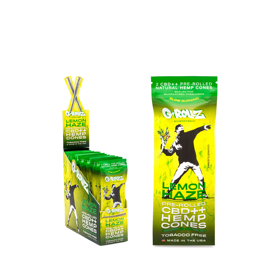 G-ROLLZ BANKSYS GRAFFITI 2X PRE-ROLLED CBD++ HEMP CONES - LEMON HAZE - BG1545C-DIS