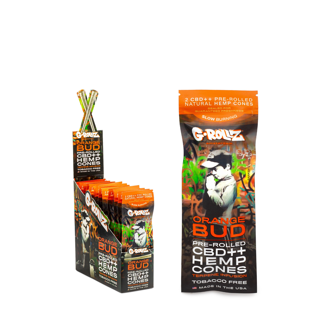 G-ROLLZ BANKSYS GRAFFITI 2X PRE-ROLLED CBD++ HEMP CONES - ORANGE BUD - BG1545D-DIS