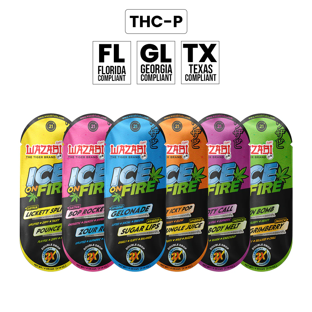 WAZABI EXOTICS 2G ICE ON FIRE LIQUID DIAMOND DOUBLE DROP THC-P PREROLLS 2CT 10/PK