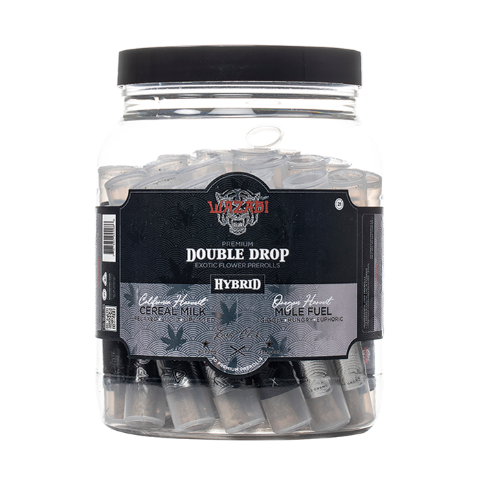 WAZABI EXOTICS DOUBLE DROP CALIFORNIA VS OREGON 1.5 GRAM PREROLLS 30/PK (2 IN 1 JAR)