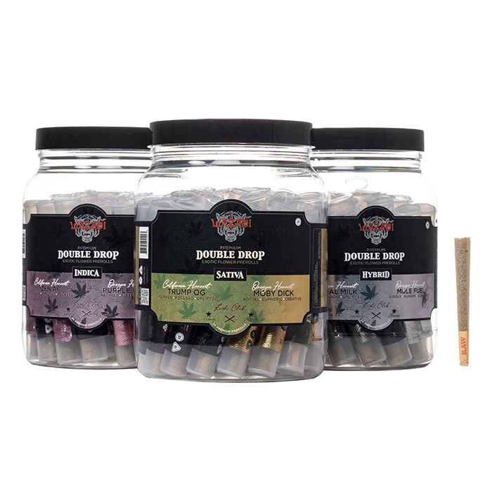 WAZABI EXOTICS DOUBLE DROP CALIFORNIA VS OREGON 1.5 GRAM PREROLLS 30/PK (2 IN 1 JAR)
