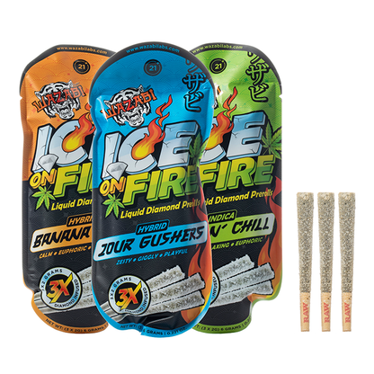 WAZABI EXOTICS 2G ICE ON FIRE LIQUID DIAMOND PREROLLS 3X5/PK