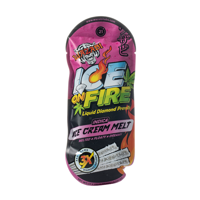WAZABI EXOTICS 2G ICE ON FIRE LIQUID DIAMOND PREROLLS 3X5/PK