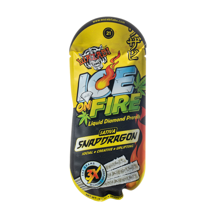 WAZABI EXOTICS 2G ICE ON FIRE LIQUID DIAMOND PREROLLS 3X5/PK